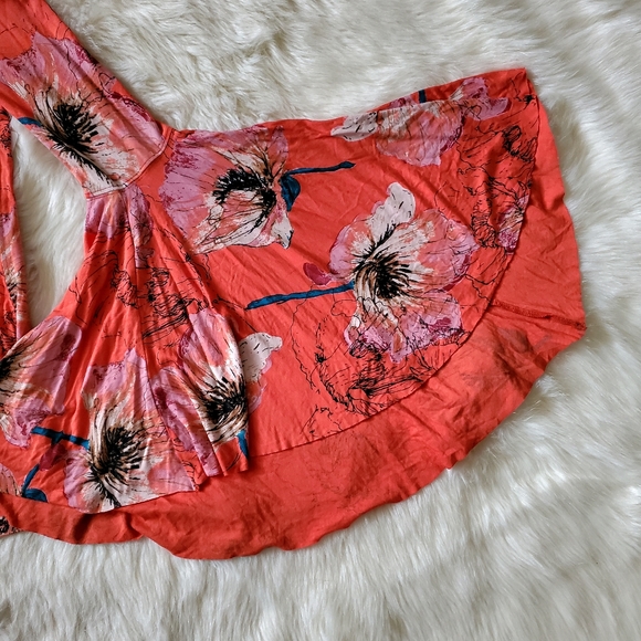Free People Birds of Paradise Floral Off-Shoulder Flare Sleeve Top Small NWT - Picture 6 of 14